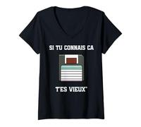 Femme J'ai Cet Âge-Là, Disquette, Années 90, T'es Vieux, Humour T-Shirt avec Col en V