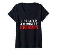 Femme J'Ai créé Un Monstre, il m'appelle Papa, drôle de père T-Shirt avec Col en V