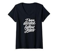 Femme J'Ai décidé de Suivre la Foi chrétienne de Jésus T-Shirt avec Col en V