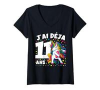 Femme J'Ai Deja 11 Ans Licorne Fille Cadeaux d'anniversaire T-Shirt avec Col en V