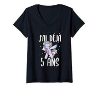 Femme J'ai Déjà 5 Ans Joli Cadeau De Licorne Pour 5e Anniversaire T-Shirt avec Col en V