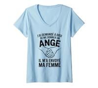 Femme J'ai Demandé À Dieu De Me Donner Un Ange Cadeau Couple T-Shirt avec Col en V