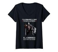 Femme J'Ai demandé à Dieu - Le croisé - Chevalier Templier T-Shirt avec Col en V