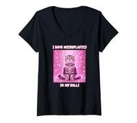 Femme J'ai des microplastiques dans mes boules Funny Cat Meme Dank T-Shirt avec Col en V