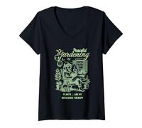 Femme J'Ai des Plans avec Les Plantes sont ma thérapie de résilience T-Shirt avec Col en V