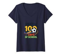 Femme J'Ai donné Le Coup d'envoi à la célébration des 100 Jours de Soccer Scolaire T-Shirt avec Col en V