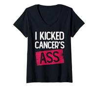Femme J'Ai donné Un Coup de Pied au Cul d'une survivante du Cancer T-Shirt avec Col en V