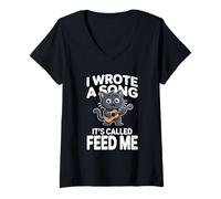 Femme J'Ai écrit Une Chanson Qui s'appelle Feed Me Funny Cat T-Shirt avec Col en V