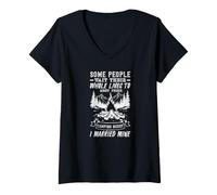 Femme J'Ai épousé Mon pote de Camping Couples Camper T-Shirt avec Col en V