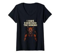 Femme J'Ai Fait du Jeu de Mots drôle avec The Demons - i Exorcised Demons T-Shirt avec Col en V