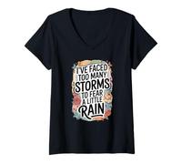 Femme J'Ai Fait Face à trop de tempête, Design motivant Fort T-Shirt avec Col en V