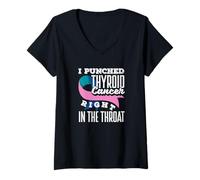Femme J'Ai frappé Le Cancer de la thyroïde Directement dans la Gorge T-Shirt avec Col en V