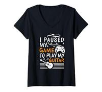 Femme J'Ai interrompu Mon Jeu pour Jouer de la Guitare T-Shirt avec Col en V