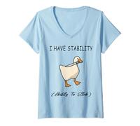 Femme J'ai la stabilité et la capacité de poignarder Funny Duck Pun T-Shirt avec Col en V