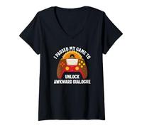 Femme J'Ai mis en Pause Mon Jeu pour débloquer Un Dialogue maladroit Thanksgiving T-Shirt avec Col en V