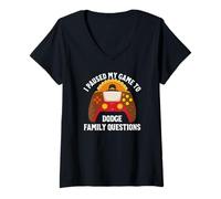 Femme J'Ai mis en Pause Mon Jeu pour Dodge Family Questions Thanksgiving T-Shirt avec Col en V