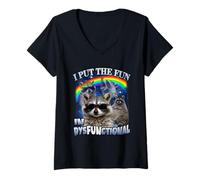 Femme J'Ai mis Le Fun dans Dysfunctional Funny Raccoon Meme Bootleg T-Shirt avec Col en V