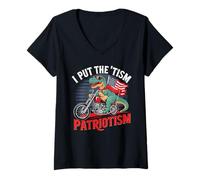 Femme J'Ai mis Le tisme dans Le patriotisme, Un Dinosaure à Moto T-Shirt avec Col en V