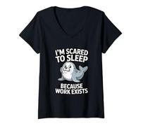 Femme J'Ai Peur de Dormir Parce Que Le Travail Existe T-Shirt avec Col en V