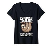 Femme J'Ai Peur de Dormir Parce Que Le Travail Existe T-Shirt avec Col en V