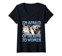 Femme J'ai peur de parler aux femmes Funny Cat Meme Bootleg T-Shirt avec Col en V