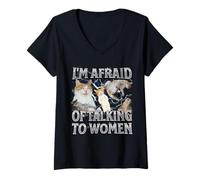 Femme J'ai peur de parler aux femmes Funny Cat Meme Bootleg T-Shirt avec Col en V