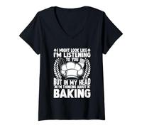 Femme J'Ai Peut-être l'air d'écouter Baking T-Shirt avec Col en V