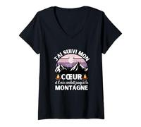 Femme J'ai Suivi Mon Coeur Et Il M'a Conduit Jusqu'à La Montagne T-Shirt avec Col en V