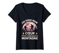 Femme J'Ai Suivi Mon Coeur Et Il m'a Conduit Jusqu'à La Montagne T-Shirt avec Col en V