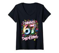 Femme J'Ai survécu à 67 Jours d'école Funny 67 Teachers Students T-Shirt avec Col en V