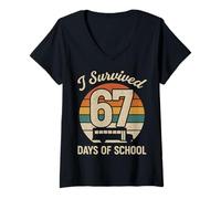 Femme J'Ai survécu à 67 Jours d'école, garçons, Filles, Enseignants, Six, Sept T-Shirt avec Col en V