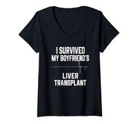 Femme J'Ai survécu à la greffe de Foie de Mon Petit ami T-Shirt avec Col en V
