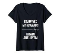 Femme J'Ai survécu à l'anévrisme cérébral de Mon Mari T-Shirt avec Col en V