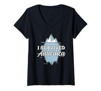 Femme J'Ai Survécu À L'antarctique Continent Rétro Antarctique T-Shirt avec Col en V