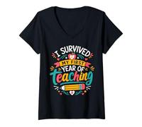 Femme J'Ai survécu à ma première année d'enseignement T-Shirt avec Col en V