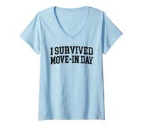 Femme J'Ai survécu à Move in Day College Uni Chaos Dark Graphic T-Shirt avec Col en V