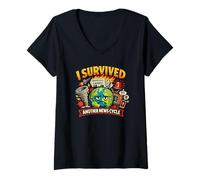 Femme J'Ai survécu à Un Autre Cycle d'actualités : Un drôle de Chaos T-Shirt avec Col en V