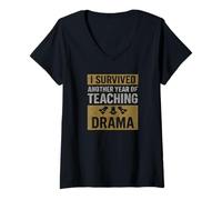 Femme J'ai survécu à une autre année d'enseignement de l'art dramatique T-Shirt avec Col en V