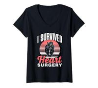 Femme J'Ai Survécu À Une Opération du Cœur Chirurgie Cardiaque T-Shirt avec Col en V