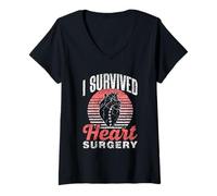 Femme J'Ai Survécu À Une Opération du Cœur Chirurgie Cardiaque T-Shirt avec Col en V