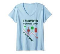 Femme J'Ai survécu au Crash Crypto Demandez-Moi Comment Crypto & Stock Trader T-Shirt avec Col en V
