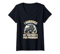 Femme J'ai survécu au programme de doctorat de mon partenaire | PhD du conjoint | Doctorat T-Shirt avec Col en V