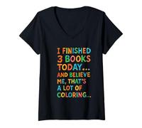 Femme J'Ai terminé 3 Livres Aujourd'hui Funny Coloring Meme Design T-Shirt avec Col en V