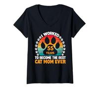 Femme J'Ai travaillé 55 Ans pour être la Meilleure Maman pour Chats ! Maman Chat de 55 Ans T-Shirt avec Col en V