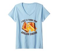 Femme J'Ai Un Faible pour Le Fromage GRILLÉ Funny Cheesy Foodie Meme T-Shirt avec Col en V