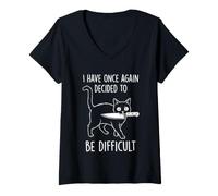 Femme J'Ai Une Fois de Plus décidé d'être Difficile - Fun Attitude Cat T-Shirt avec Col en V