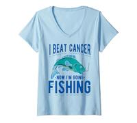 Femme J'Ai vaincu Le Cancer Maintenant Je Vais à la pêche T-Shirt avec Col en V