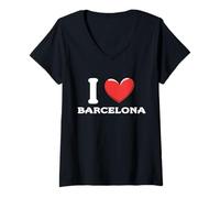Femme J'aime Barcelone Espagne T-Shirt avec Col en V