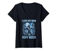 Femme J'aime Beaucoup ma mère Brainrot Alpha Wolf Meme T-Shirt avec Col en V