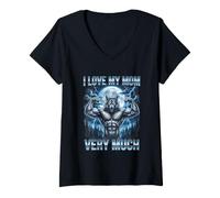 Femme J'aime Beaucoup ma mère Brainrot Alpha Wolf Meme T-Shirt avec Col en V